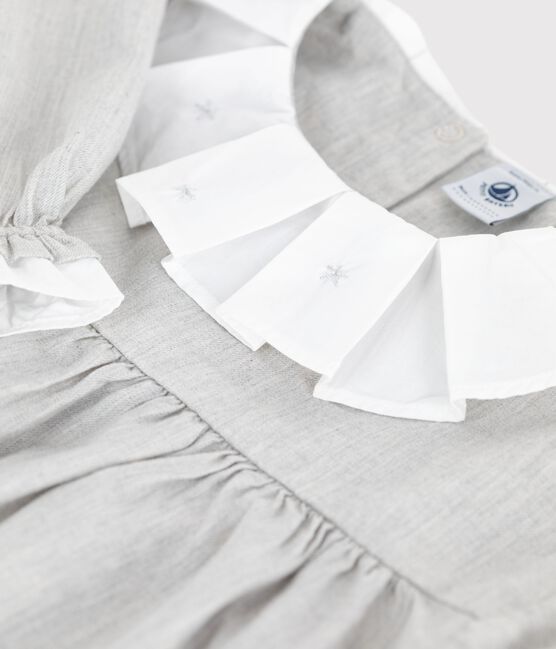 Robe enfant manches longues en flanelle unie gris FUMEE CHINE