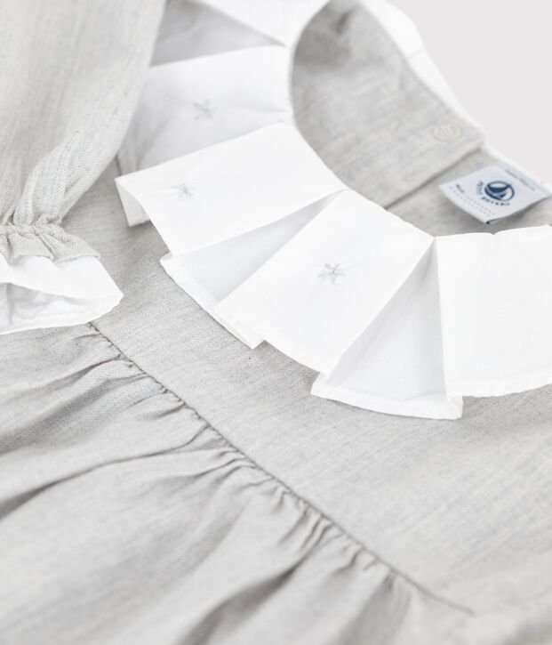 Robe enfant manches longues en flanelle unie gris
