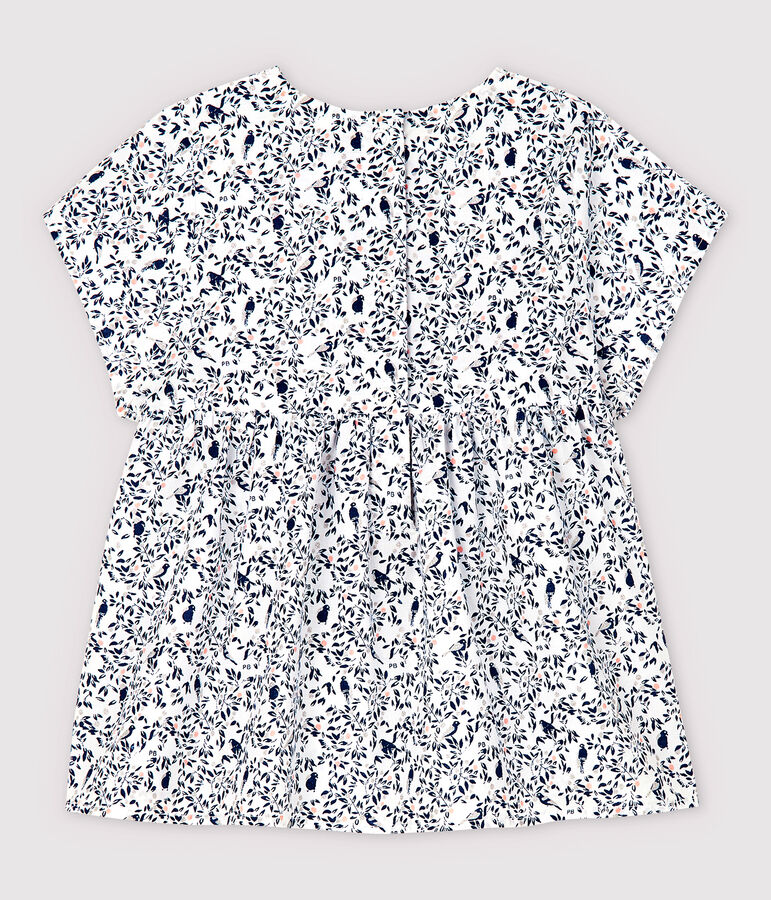 Blouse manches courtes en popeline b&eacute;b&eacute; fille blanc MARSHMALLOW/blanc MULTICO