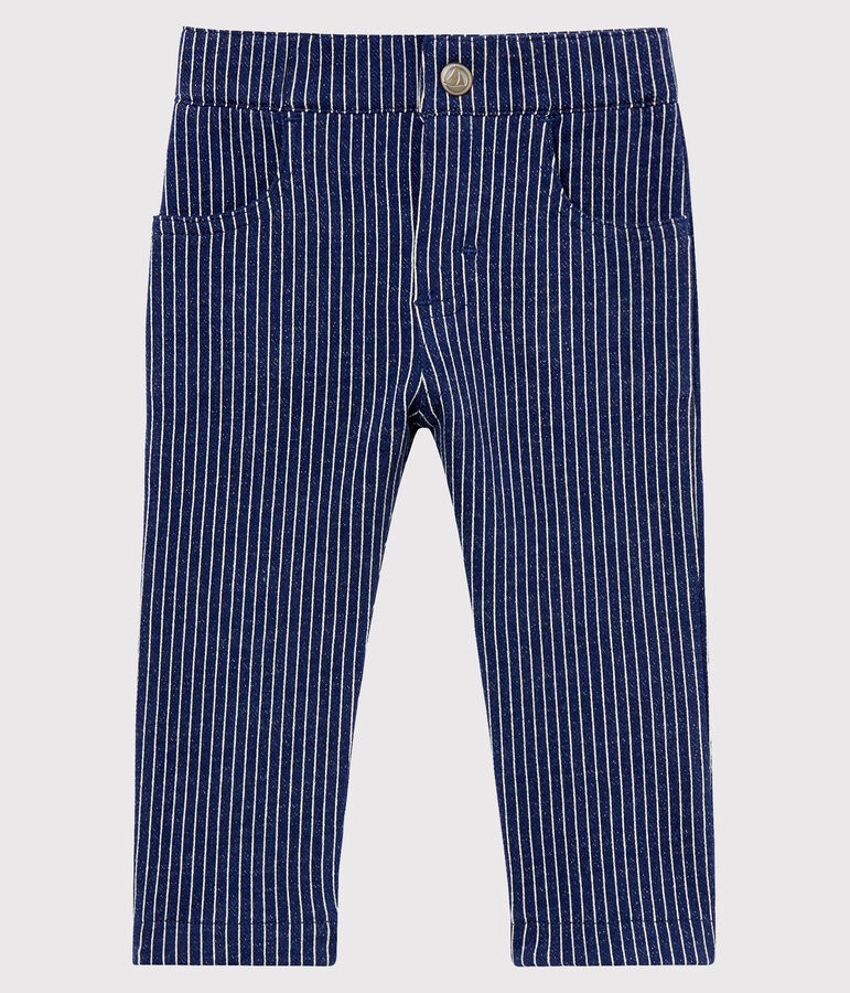 Pantalon en maille ray&eacute;e b&eacute;b&eacute; gar&ccedil;on bleu/blanc