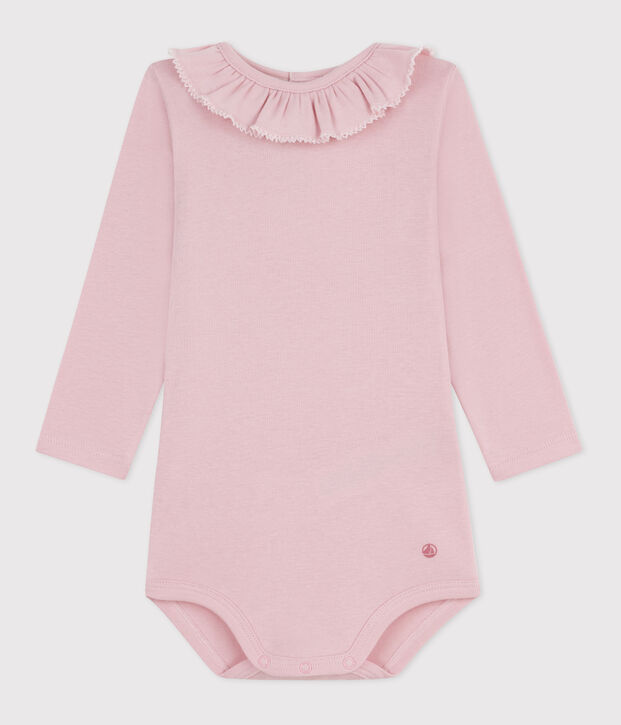 Body b&eacute;b&eacute; en coton &agrave; col, uni rose clair