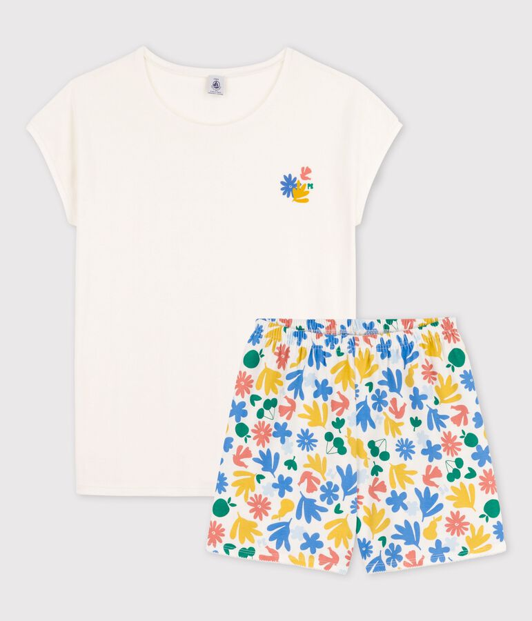 Pyjacourt fille en coton blanc MARSHMALLOW/blanc MULTICO