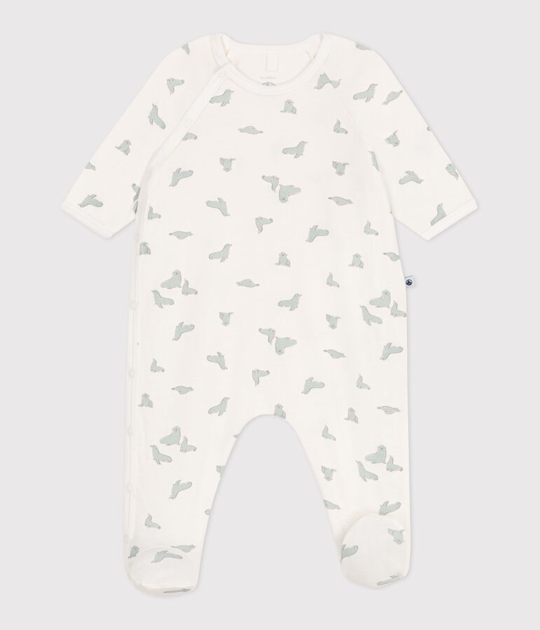Pyjama b&eacute;b&eacute; en coton phoques blanc MARSHMALLOW/blanc MULTICO