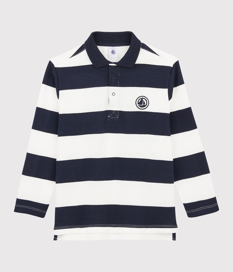 Polo manches longues enfant gar&ccedil;on bleu/blanc