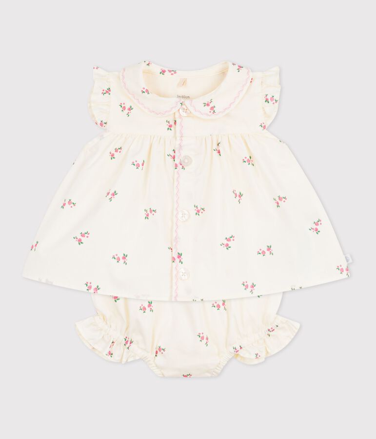 Ensemble 2 pi&egrave;ces b&eacute;b&eacute; en coton, blouse et bloomer imprim&eacute;s fleurs MILK/ MULTICO