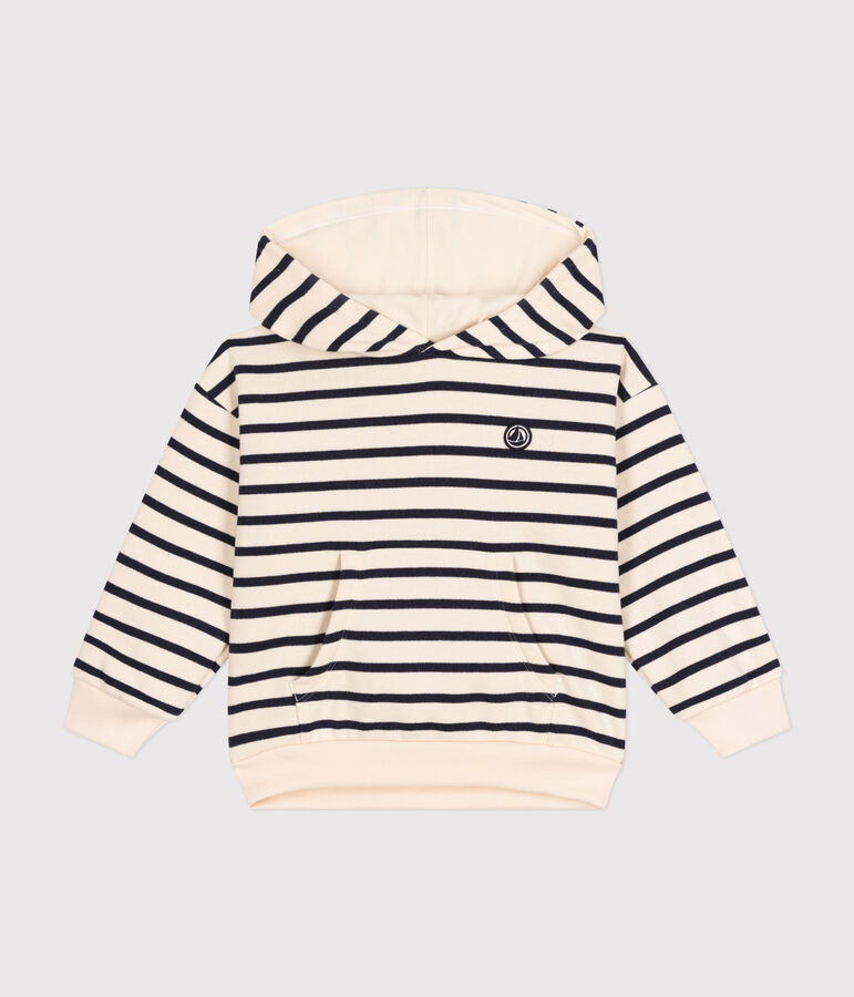 Sweatshirt &agrave; capuche en molleton gratt&eacute; enfant  fille / gar&ccedil;on blanc AVALANCHE/bleu SMOKING