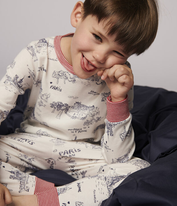 Pyjama toile de Jouy Paris petit gar&ccedil;on en coton blanc/bleu
