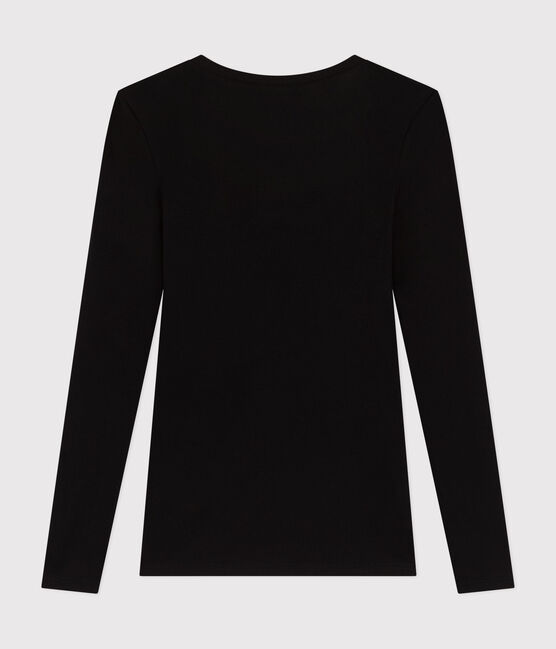Tee-shirt femme en coton col danseuse manches longues   noir BLACK
