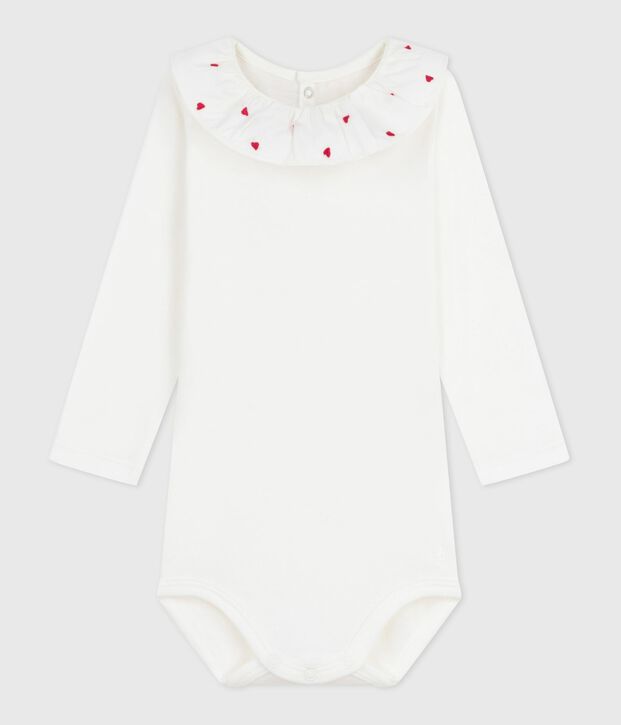 Body b&eacute;b&eacute; en coton &agrave; col brod&eacute;, uni blanc