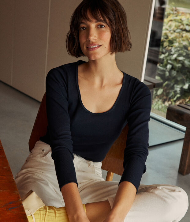 Body en coton et &eacute;lasthanne femme bleu