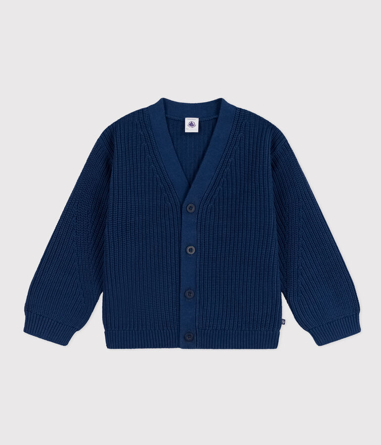 Cardigan en c&ocirc;te anglaises en coton enfant fille bleu INCOGNITO