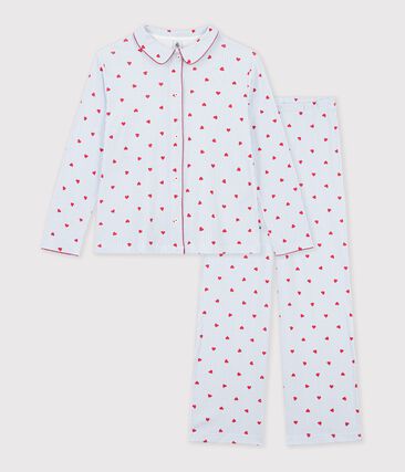 Pyjama boutonné femme en coton imprimé à rayures et cœurs