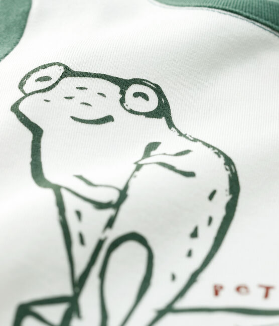 Tee-shirt manches courtes en coton bébé garçon blanc MARSHMALLOW/vert VALLEE