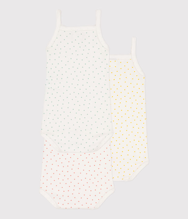 Lot de 3 bodies bretelles coeurs en coton multicouleur