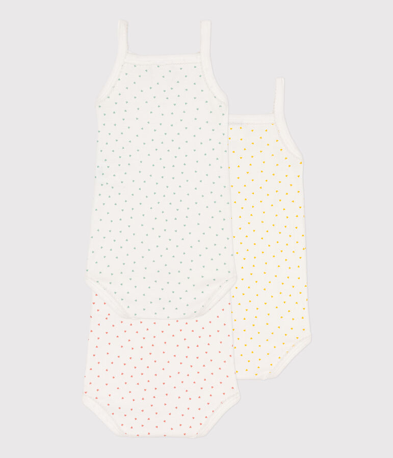 Lot de 3 bodies bretelles coeurs en coton multicouleur