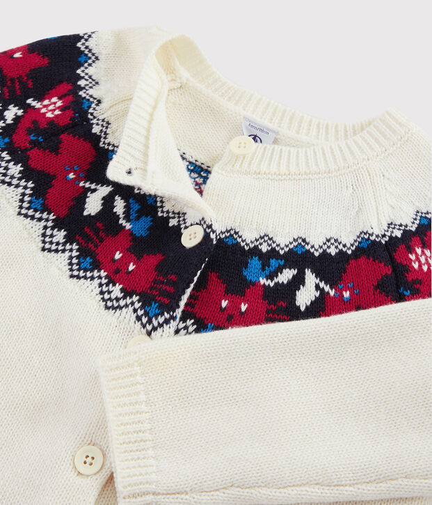 Cardigan laine et coton enfant fille blanc/multicouleur