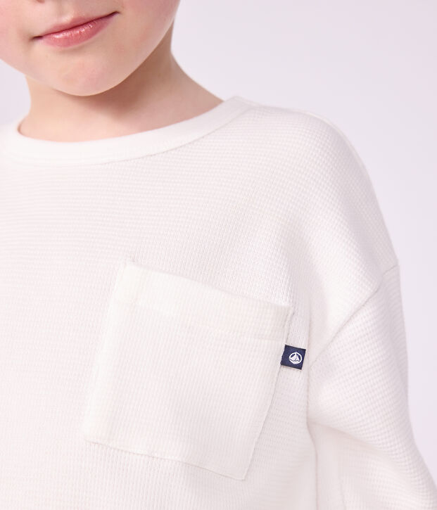 Tee-shirt enfant manches longues en coton uni blanc