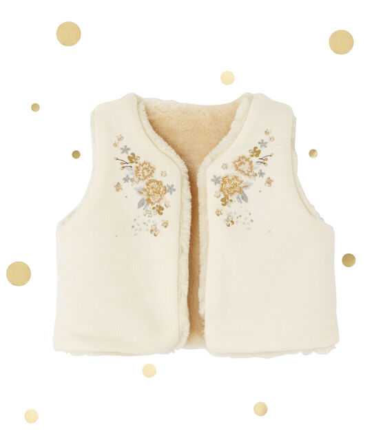 Gilet sans manches bébé fille réversible beige COQUILLE