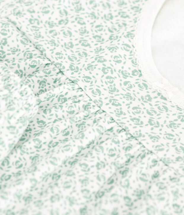 Pyjama short enfant en coton imprim&eacute; fleuri blanc/vert