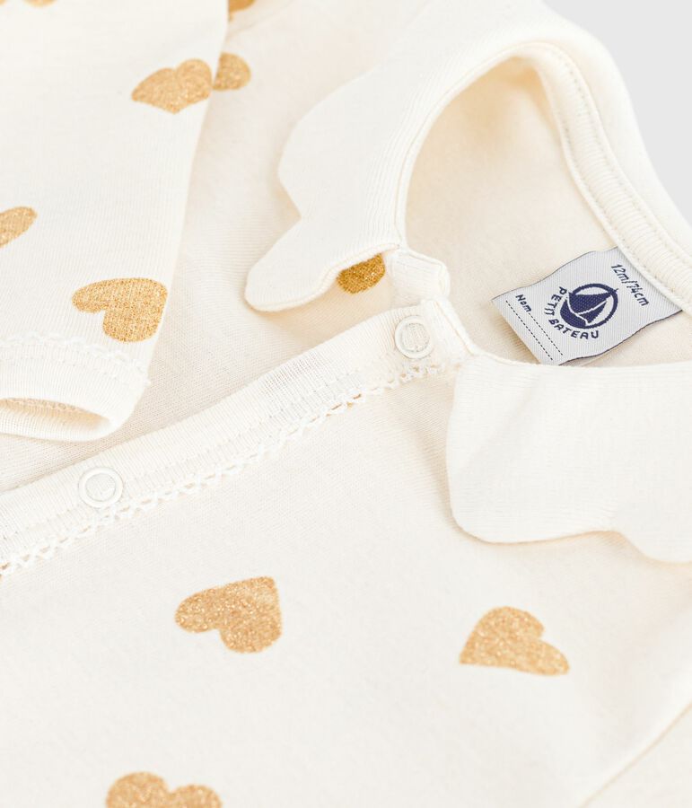Pyjama b&eacute;b&eacute; en coton sans pieds imprim&eacute; c&oelig;urs paillettes dor&eacute;s MILK/ DORE