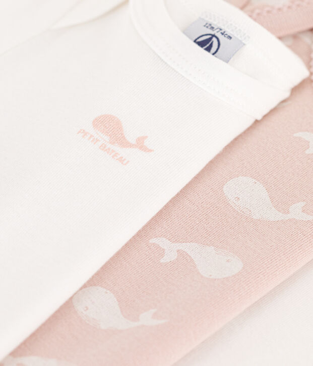 Lot de 3 bodies manches longues baleines roses en coton multicouleur