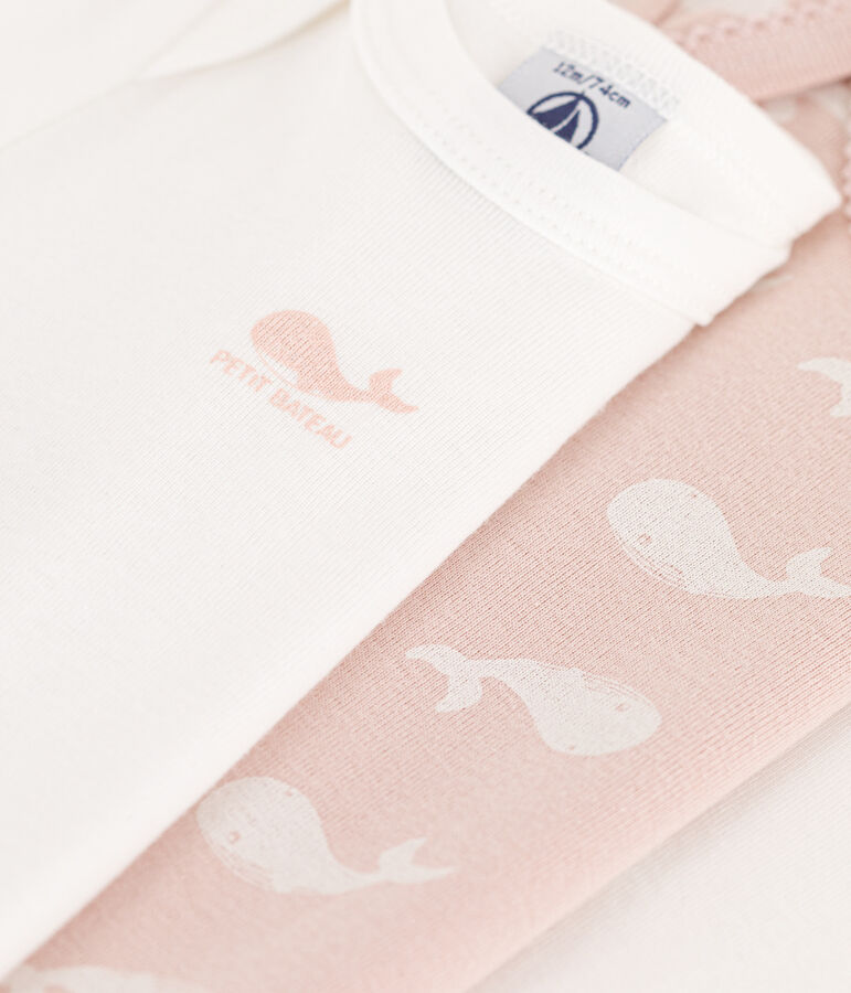 Lot de 3 bodies manches longues baleines roses en coton multicouleur