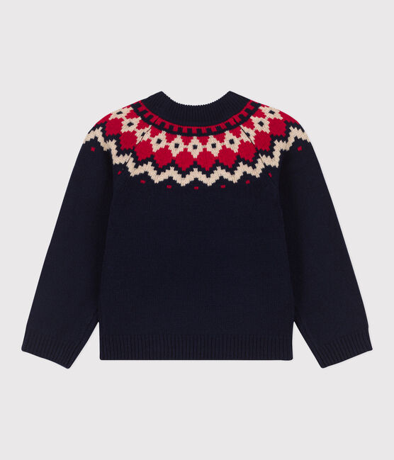Pull jacquard en laine et coton enfant fille / garçon bleu SMOKING/blanc MULTICO