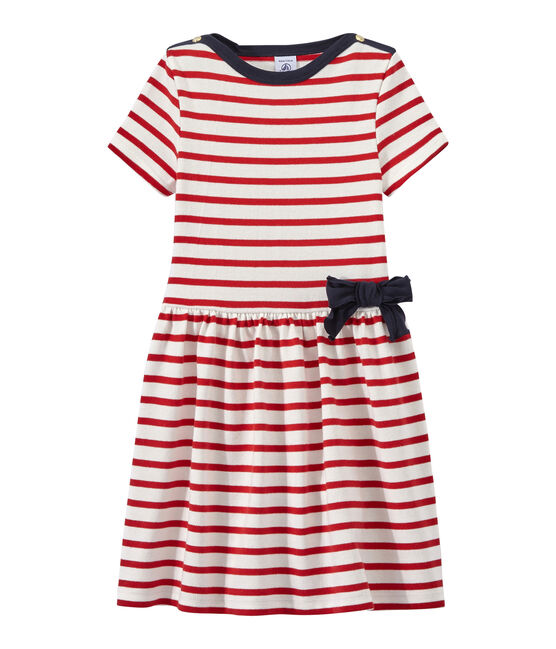 Robe fille rayée blanc MARSHMALLOW/rouge TERKUIT
