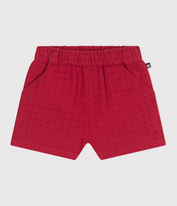 Short b&eacute;b&eacute; en popeline broderie anglaise rouge