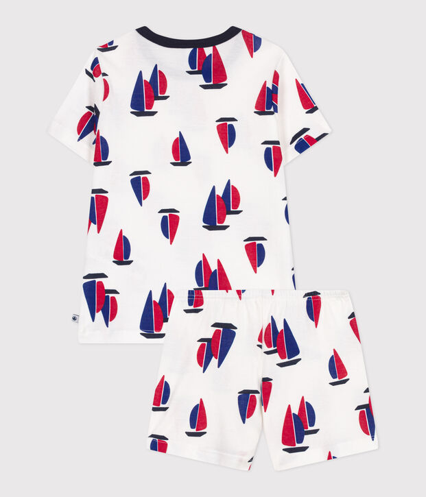 Pyjama short enfant en coton imprim&eacute; bateaux blanc/multicouleur