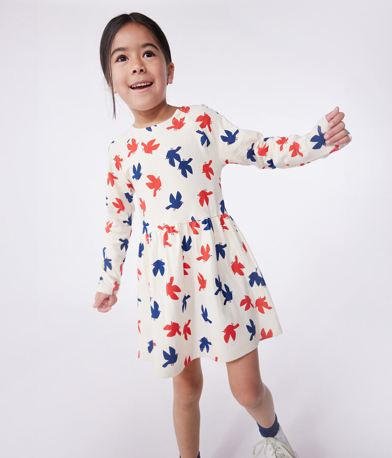 Robe enfant en coton manches longues imprim&eacute;e blanc AVALANCHE/ MULTICO