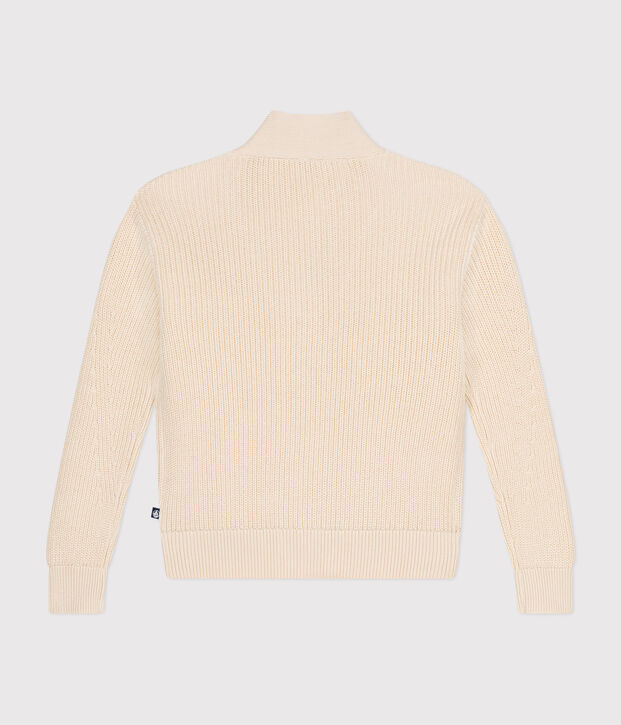 Cardigan en c&ocirc;te anglaise en coton femme &eacute;cru
