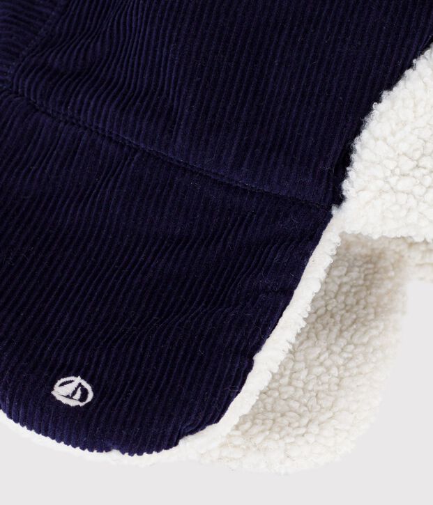 Chapka enfant en velours doubl&eacute; sherpa bleu marine