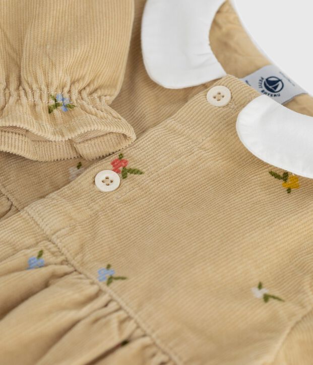 Combinaison courte b&eacute;b&eacute; en velours imprim&eacute; &agrave; fleurs beige/multicouleur