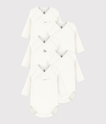 Petit Bateau - Lot de 5 bodies croisés manches longues en coton