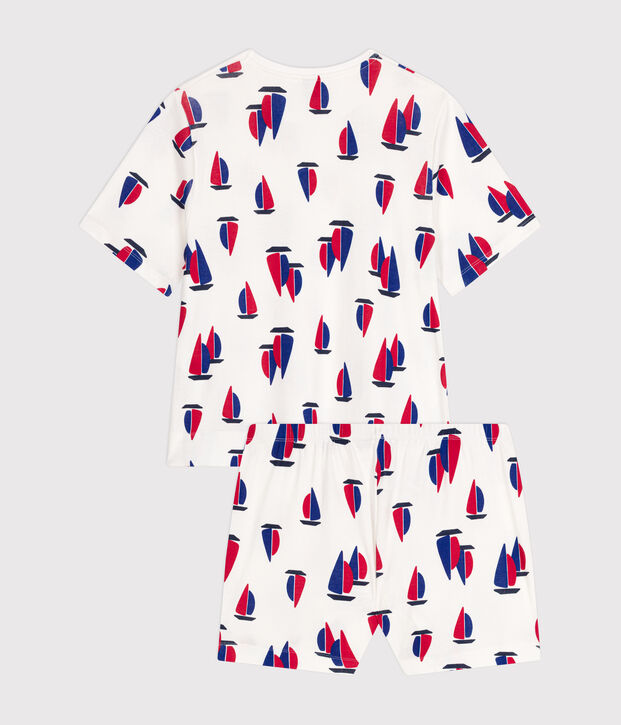 Pyjama short et tee-shirt en coton motif bateaux femme blanc/multicouleur