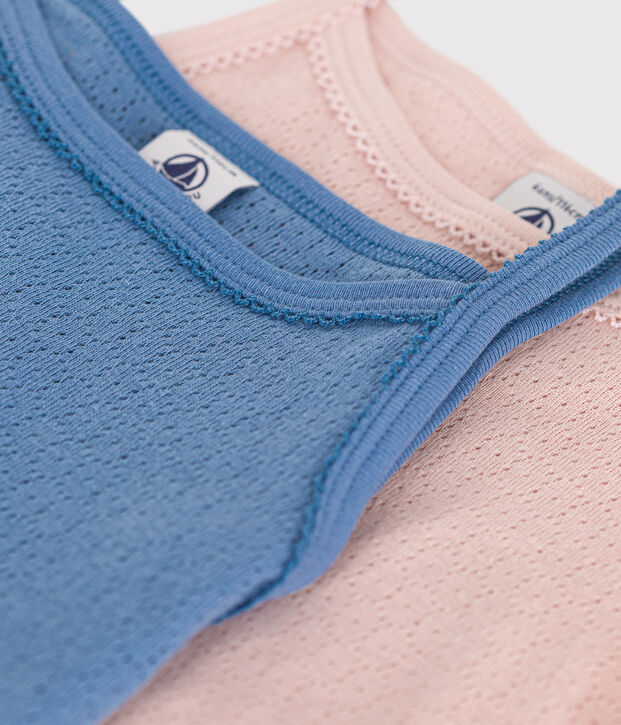 Lot de 2 d&eacute;bardeurs fines bretelles unies en coton ajour&eacute; enfant multicouleur