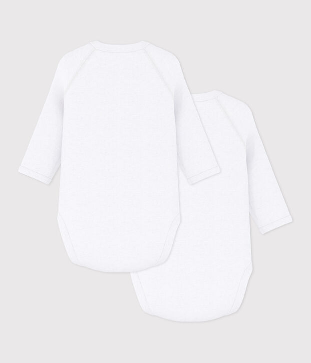 Lot de 2 bodies crois&eacute;s manches longues en coton unis b&eacute;b&eacute; multicouleur
