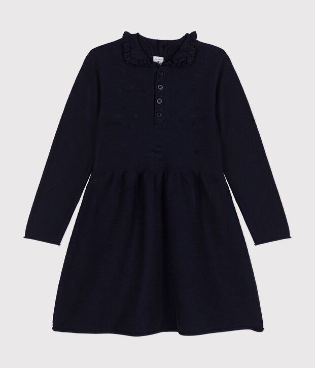 Robe manches longues en tricot enfant fille bleu marine