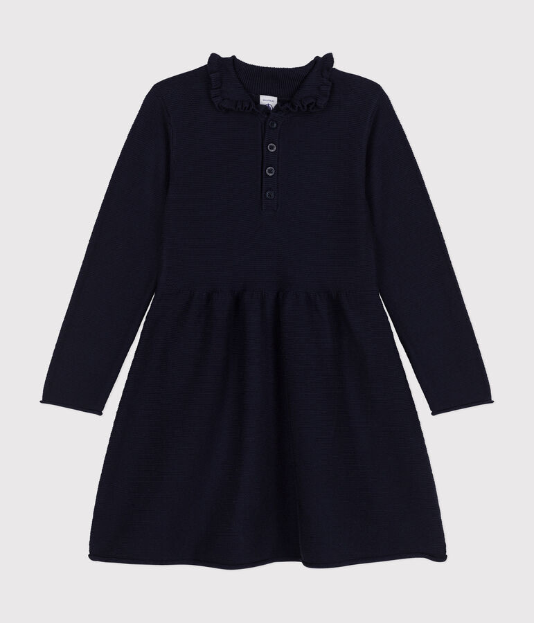 Robe manches longues en tricot enfant fille bleu SMOKING