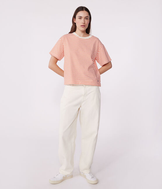 Tee-shirt Femme Le Boxy en coton rayé rouge AVALANCHE/ SPICY