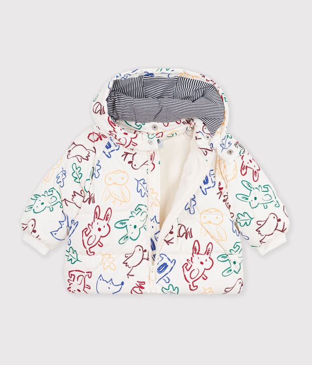 Doudoune b&eacute;b&eacute; en polyester imprim&eacute; animalier &eacute;cru/multicouleur