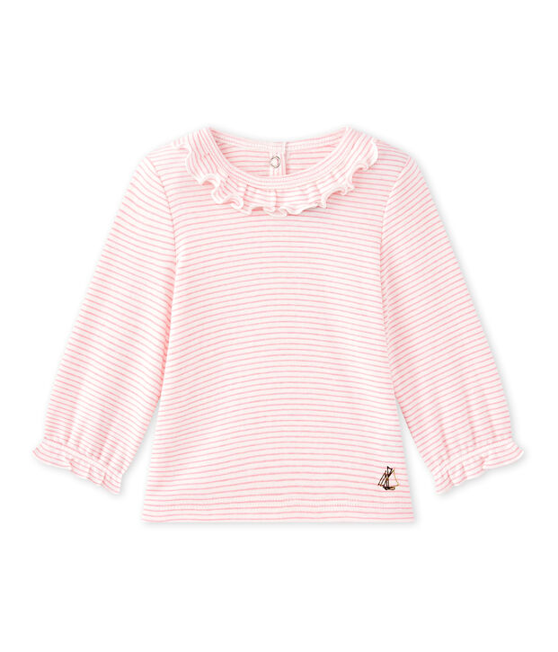 Tee-shirt b&eacute;b&eacute; fille ray&eacute; blanc/rose