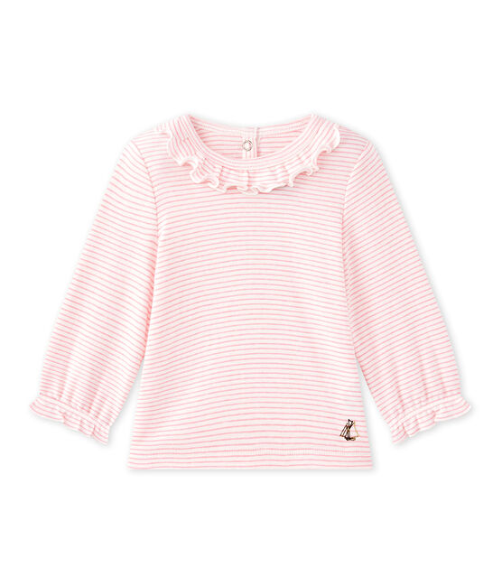 Tee-shirt bébé fille rayé blanc MARSHMALLOW/rose PETAL