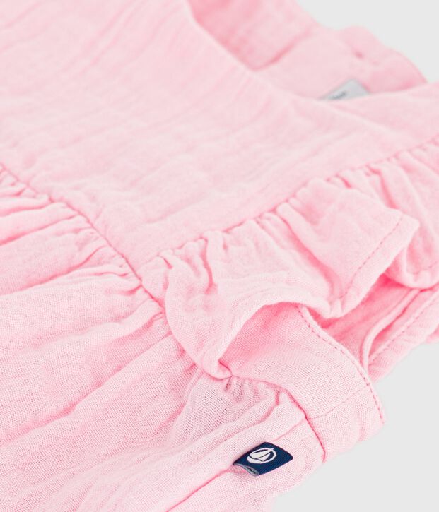 Barboteuse b&eacute;b&eacute; en coton sans manches unie rose clair