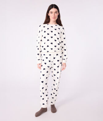 Pyjama femme en coton &eacute;ponge imprim&eacute; c&oelig;urs
