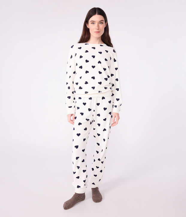 Pyjama femme en coton &eacute;ponge imprim&eacute; c&oelig;urs bleu/bleu