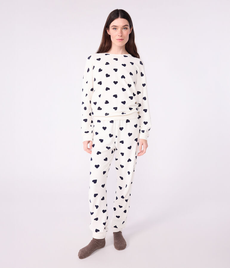 Pyjama femme en coton &eacute;ponge imprim&eacute; c&oelig;urs bleu MILK/ SOIR