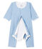 Bodyjama sans pieds bébé fille en côte bleu ACIER/blanc MARSHMALLOW