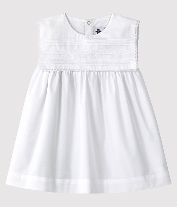 Robe c&eacute;r&eacute;monie sans manches en popeline b&eacute;b&eacute; fille blanc